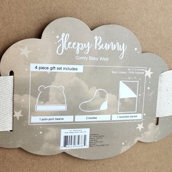 Sleepy Bunny Comfy Pink Baby Wear Super Plush 4pc Gift Set Beanie Boots Blanket - Picture 6 of 11